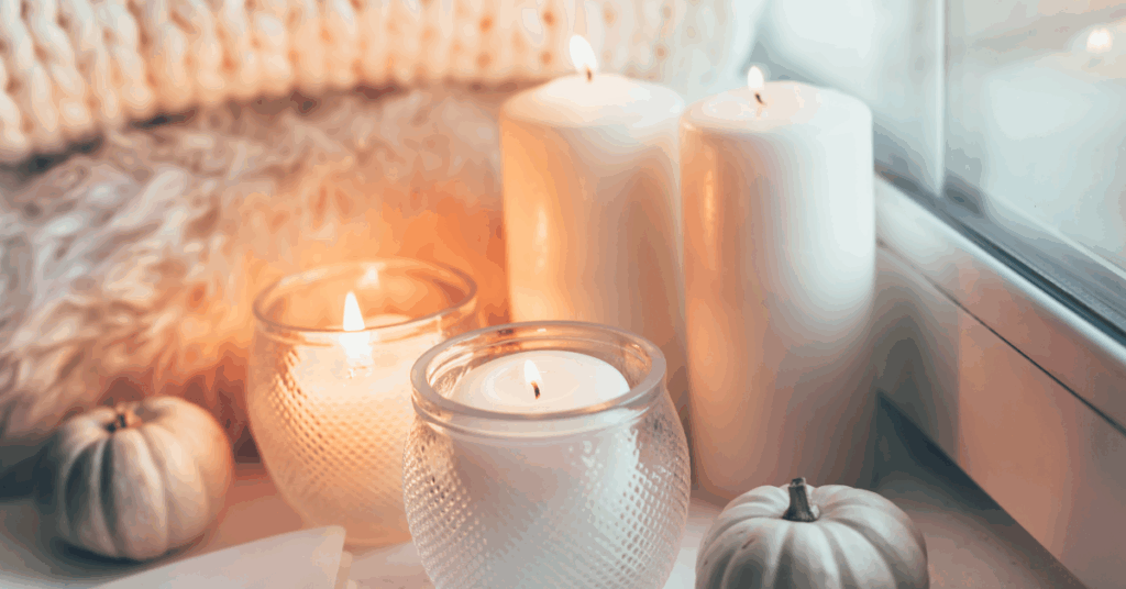 Cozy candlelight spot to relax in with pumpkins