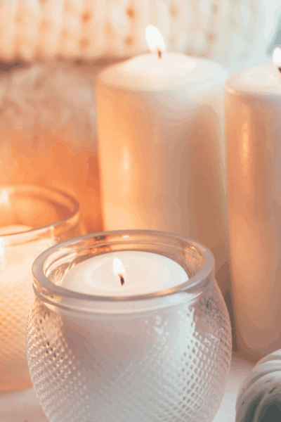 Cozy candlelight spot to relax in with pumpkins